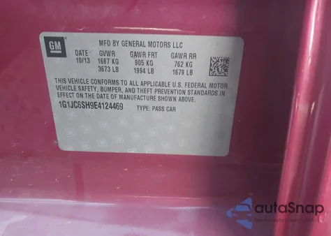 2014 Chevrolet Sonic Lt Auto from USA, damaged, VIN 1G1JC6SH9E4124469